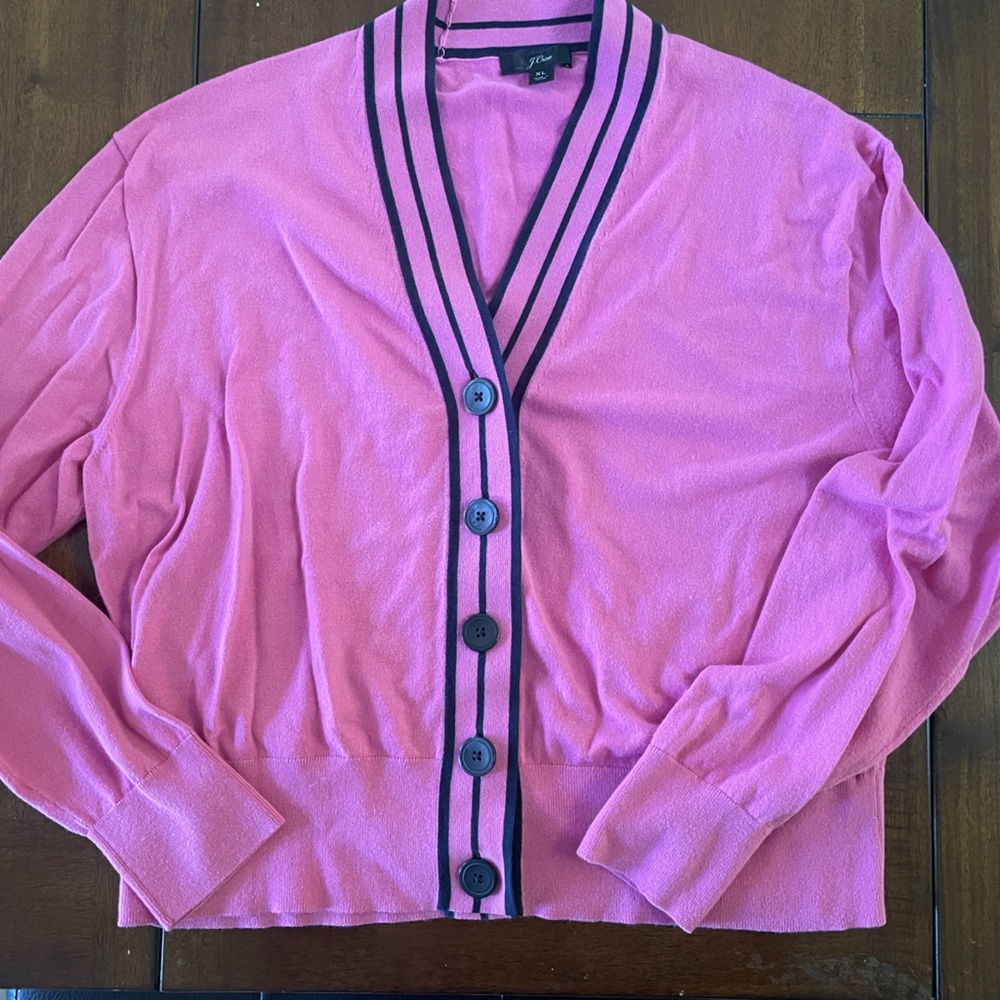 J. Crew Pink Cardigan with Navy Trim, XL